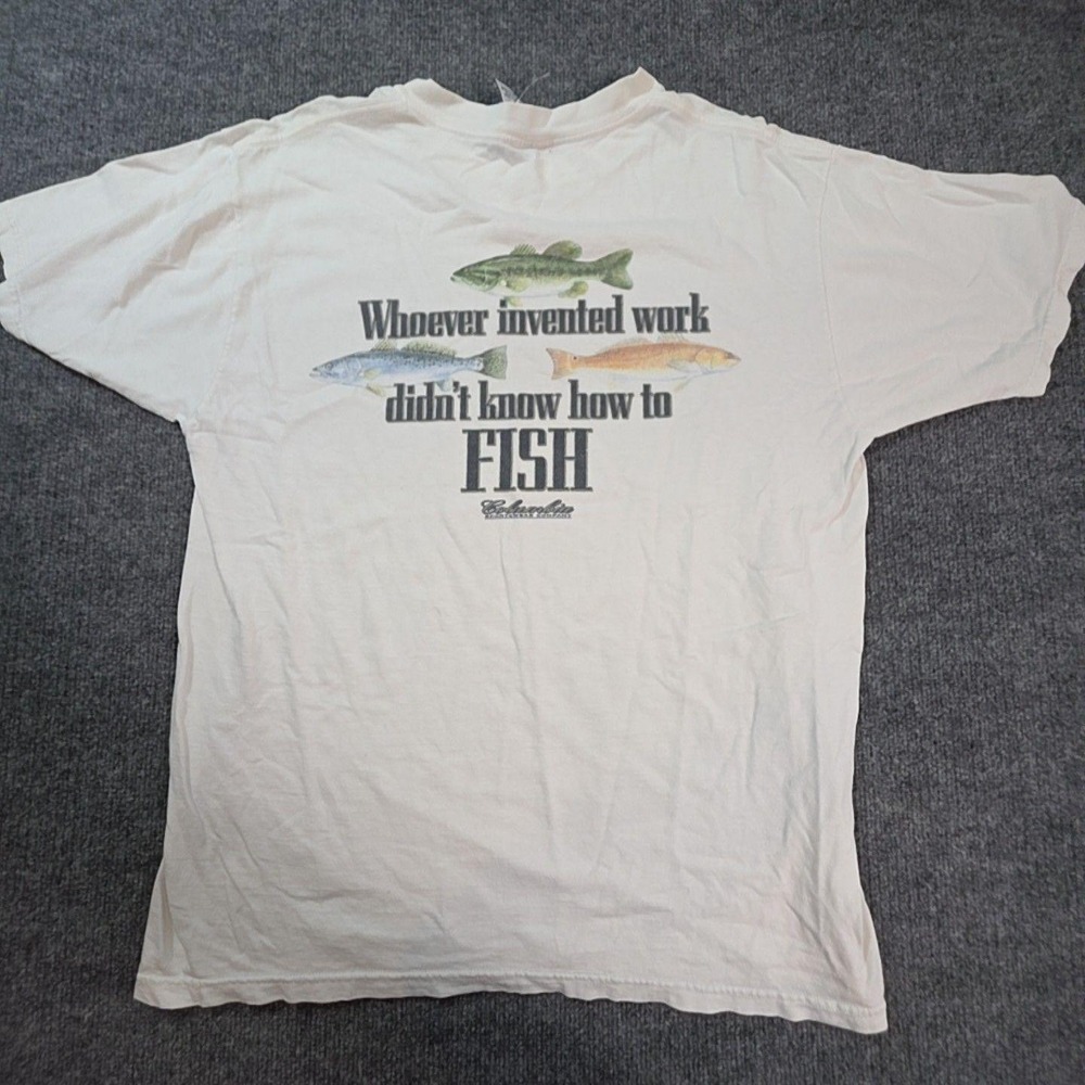 Columbia Shirt Mens Large White Whoever Invented Work Fish Graphic Tee T-Shirt